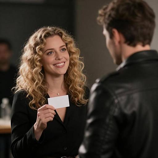 Smiling Woman with Man in Background