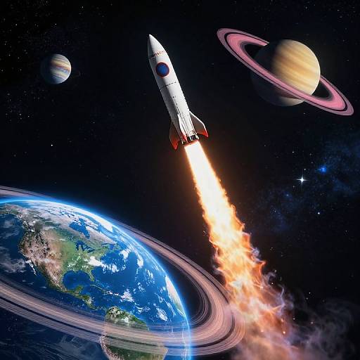 Rocket Soaring Through Vibrant Cosmos
