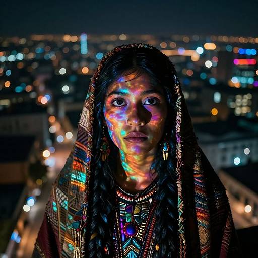 Enigmatic Tribal Portrait with Neon Glow