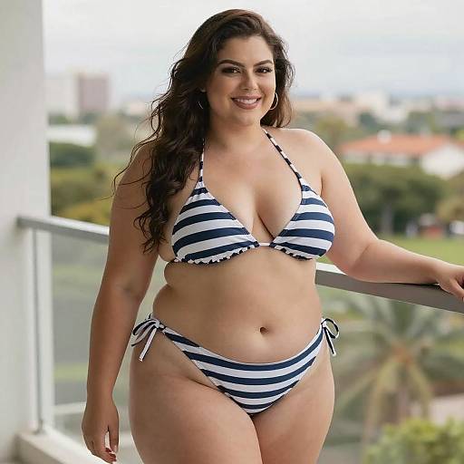 Confident Plus-Sized Woman on Balcony