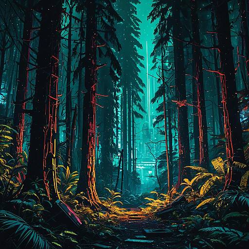 Neon Cyberpunk Forest at Night