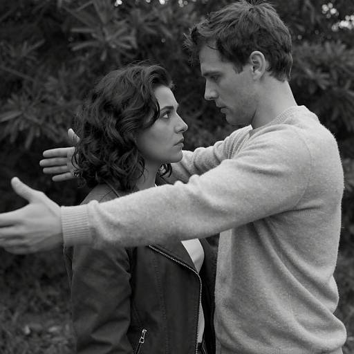 Intense Black and White Couple Embrace Outdoors