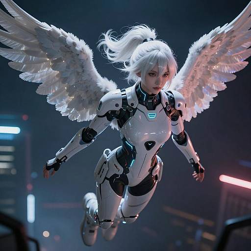 Cyberpunk Angel in Neon Nightscape