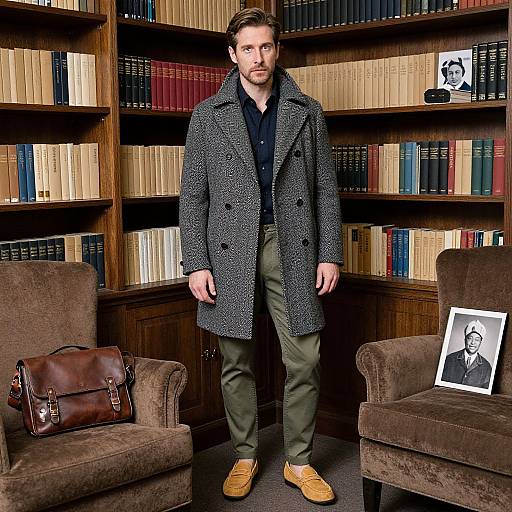 Stylish Man in Cozy Library Nook