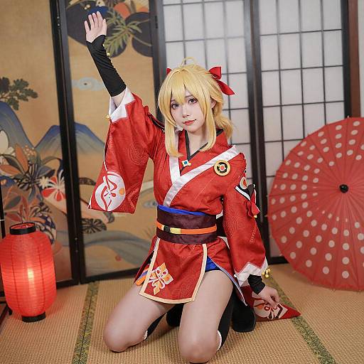 Blonde Cosplayer in Japanese Attire