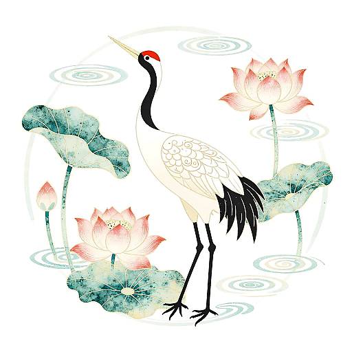 Intricate Crane Silhouette Illustration