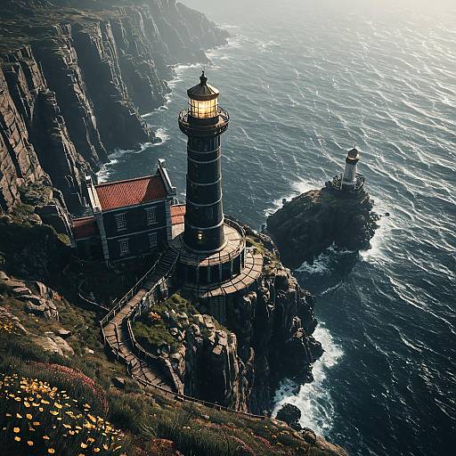 Ancient Lighthouse on Misty Cliffside