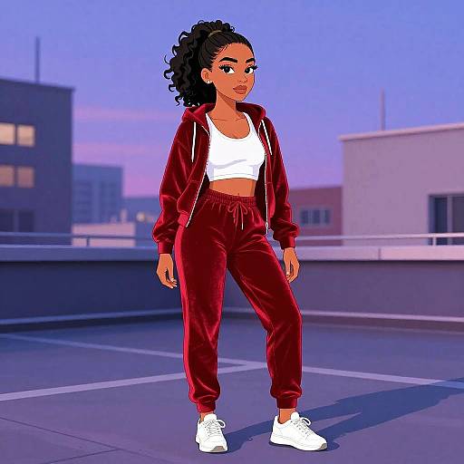 Fit Woman in Red Velvet Tracksuit