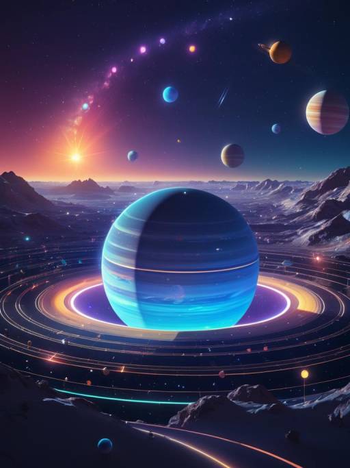Futuristic Solar System with Ringed Planets