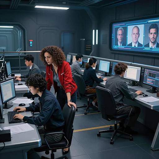 Futuristic Control Room with Teamwork Atmosphere