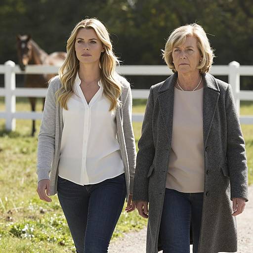 Two Women Walking in Sunlit Park