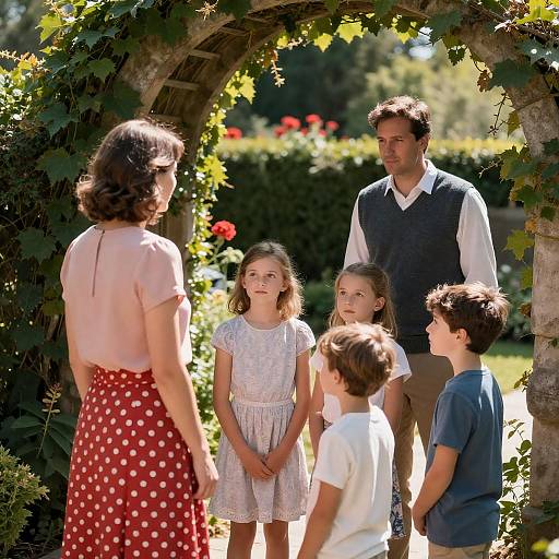 Charming Garden Scene with Family Interaction