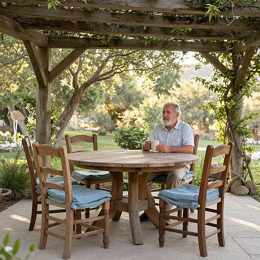 Rustic Patio Dining with Bearded Man
