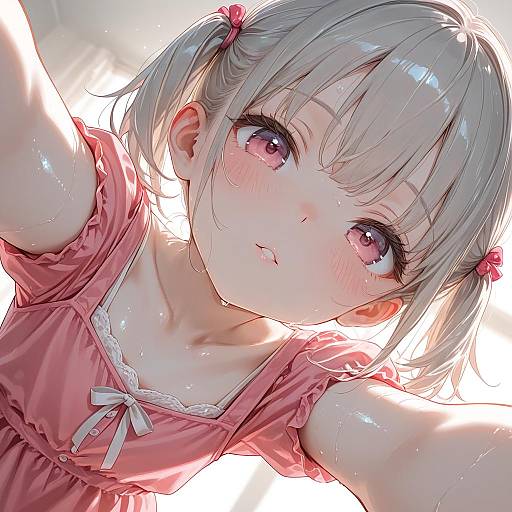 Close-up Anime Girl with Twintails in Pink Dress