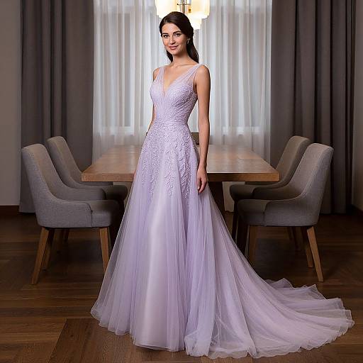 Elegant Lavender Wedding Gown Scene