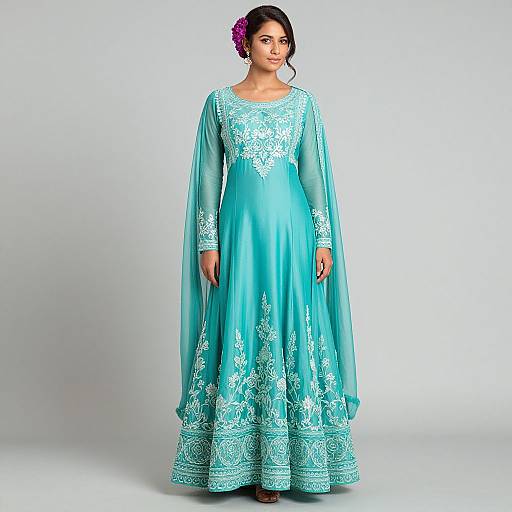 Turquoise Embroidered Anarkali Dress