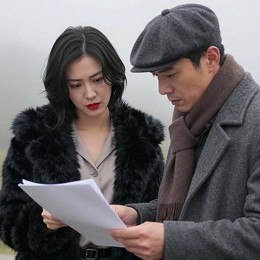 Couple Engaged in a Foggy Outdoor Scene