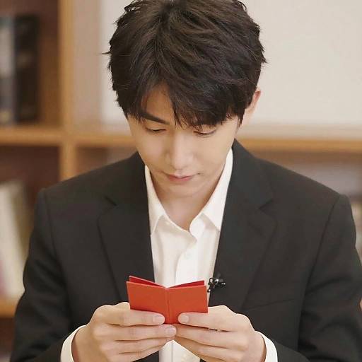 Young Man Holding Small Red Book