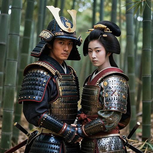 Realistic Iron Samurai with Geisha