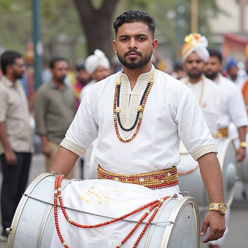 Bearded Man in Dhol Baje Costume