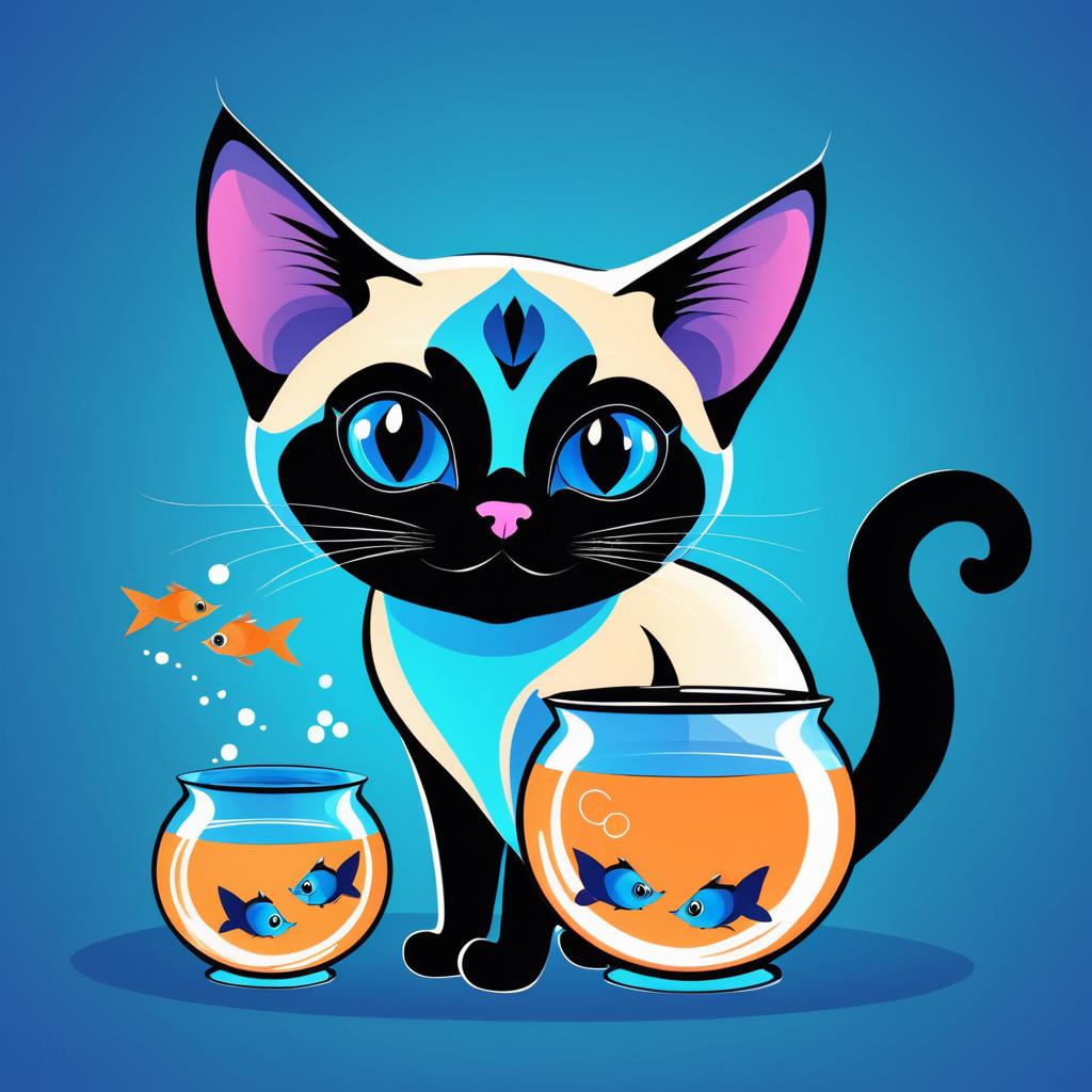 Charming Siamese Cat with Fish Bowl