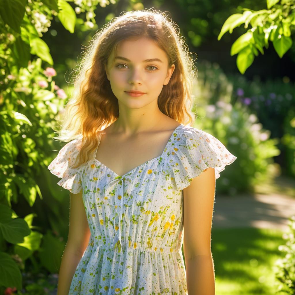 Graceful Girl in Floral Summer Dress