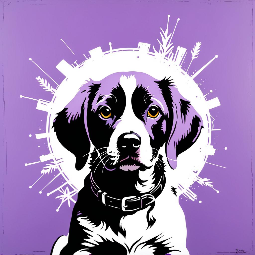 Contemporary Lavender Portrait of a Dog