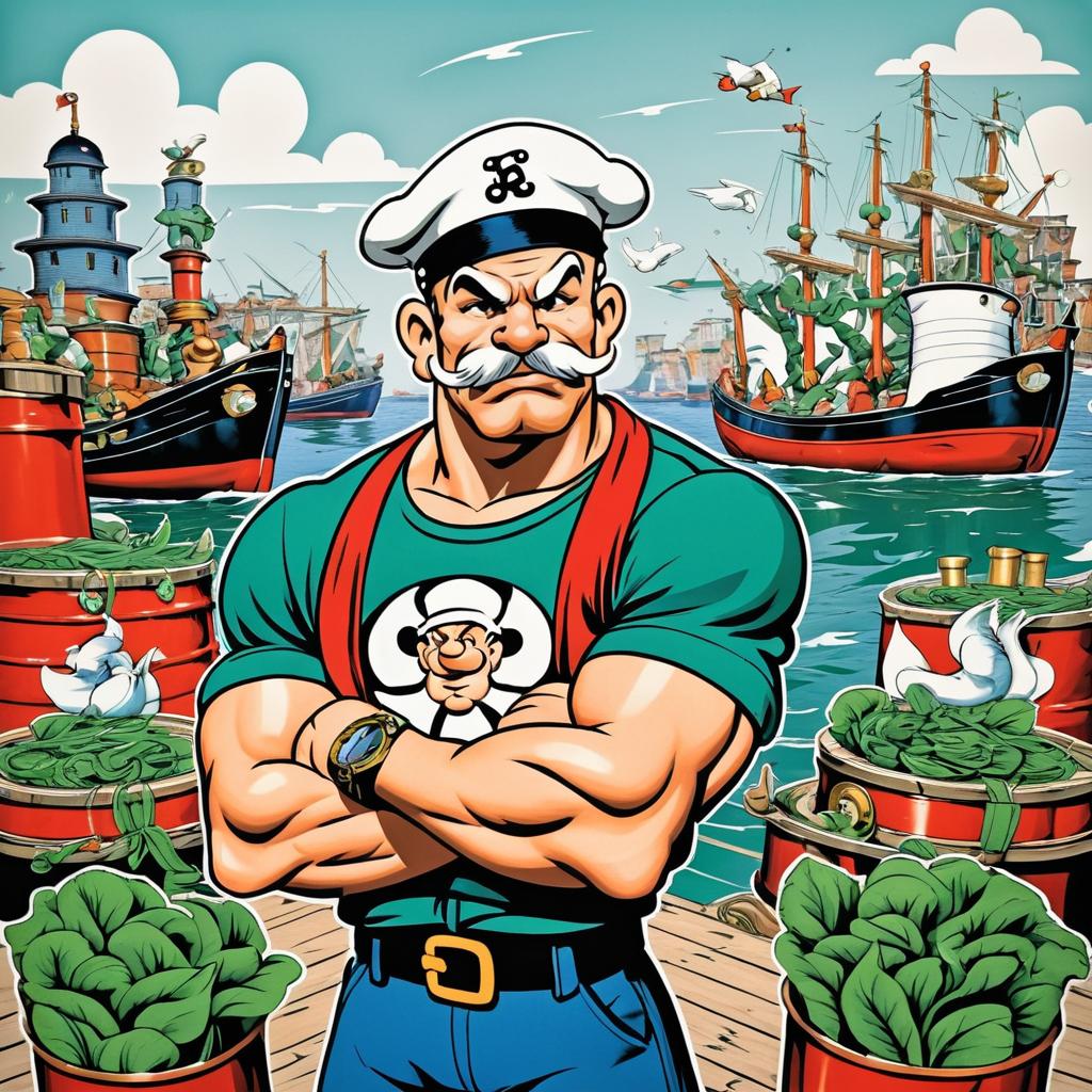 Playful Popeye in Cartoon Dockyard Scene