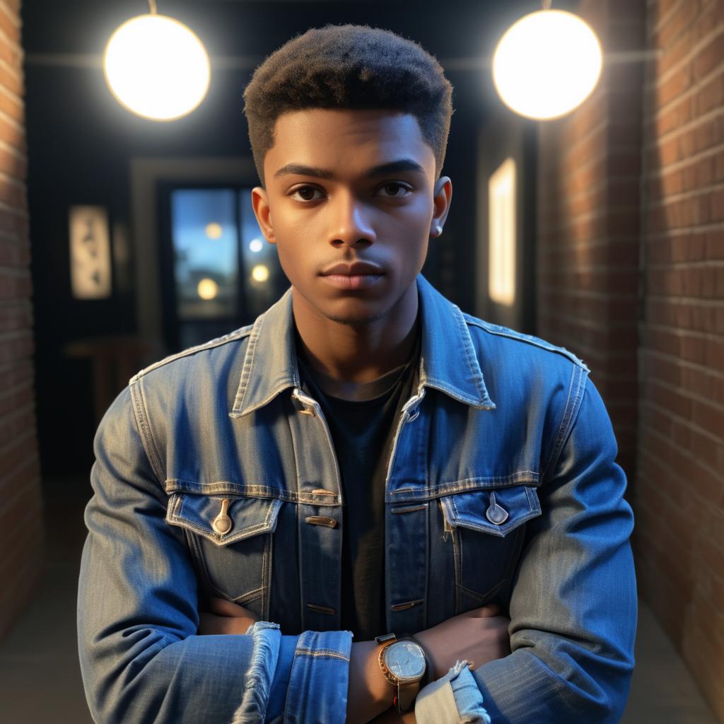 Youthful Man in Denim Jacket Portrait