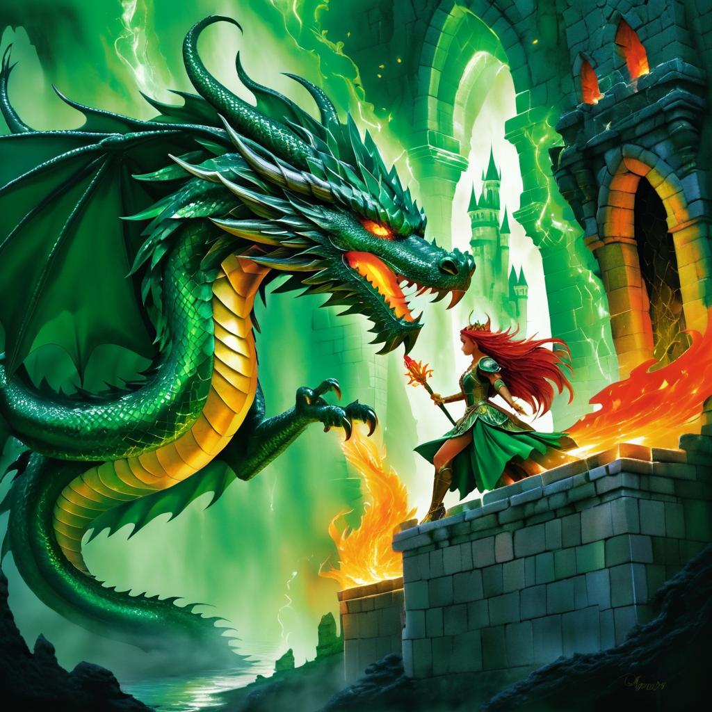 Dragon and Princess in a Crumbling Castle