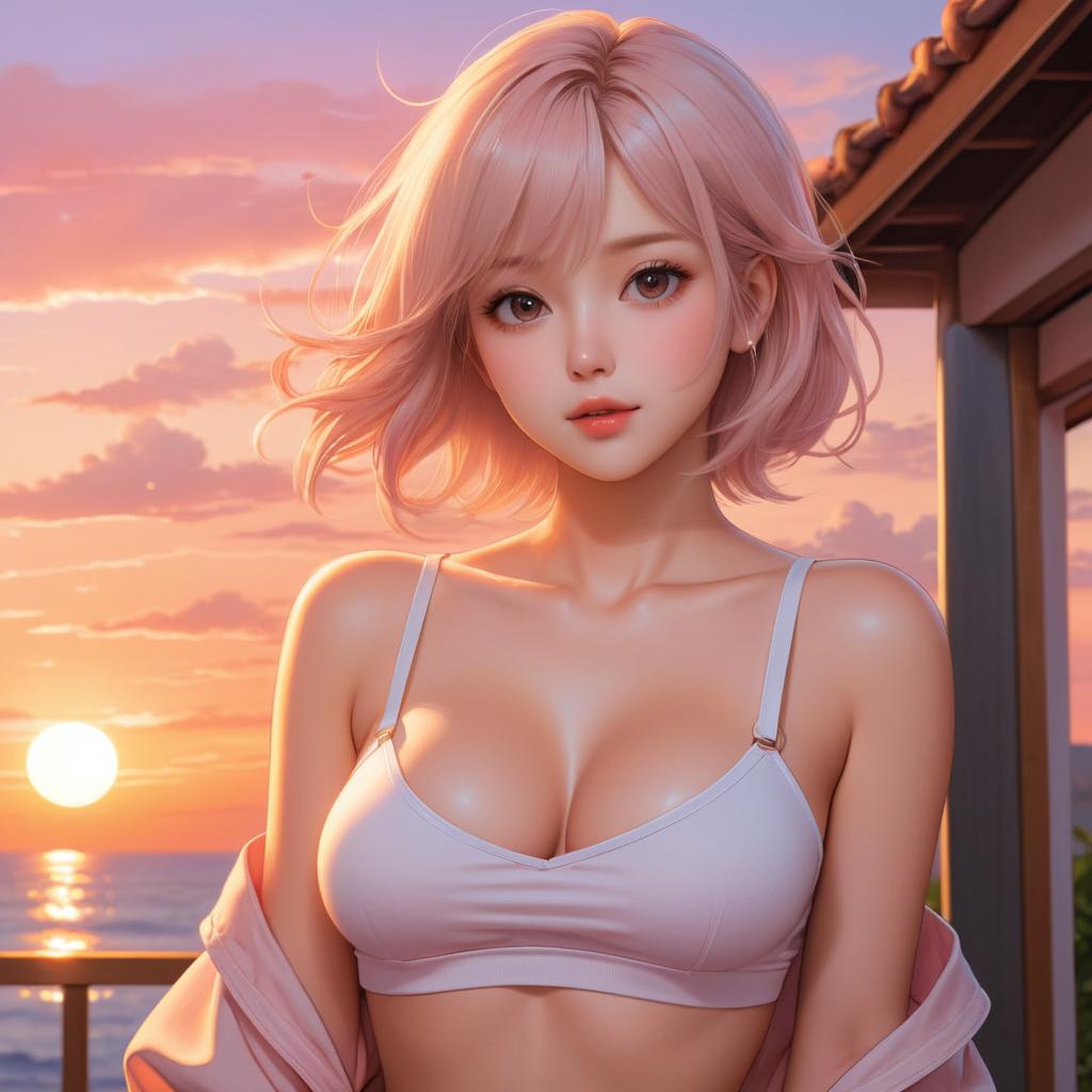 Playful Angel in Sunset Ecchi Art