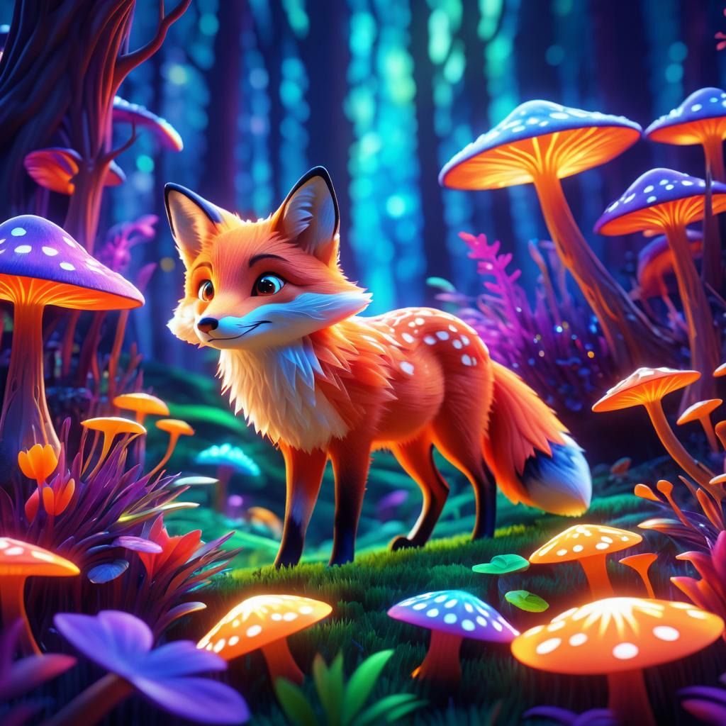 Playful Fox in a Psychedelic Forest