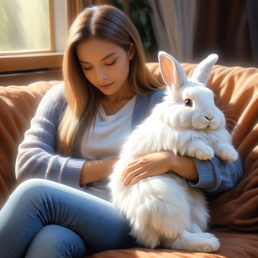 Serene Digital Painting of a Fluffy Rabbit