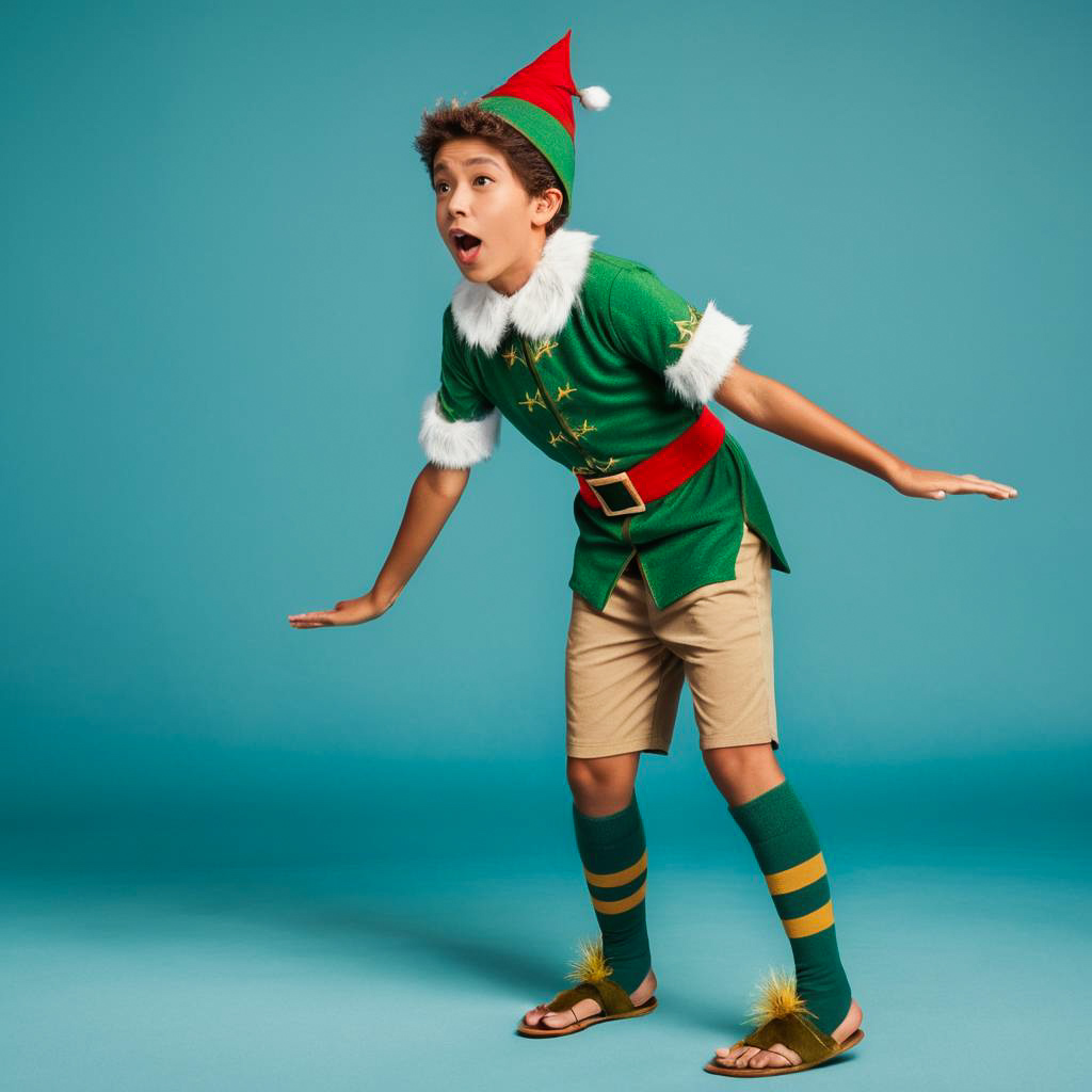 Surprised Young Boy in Elf Costume