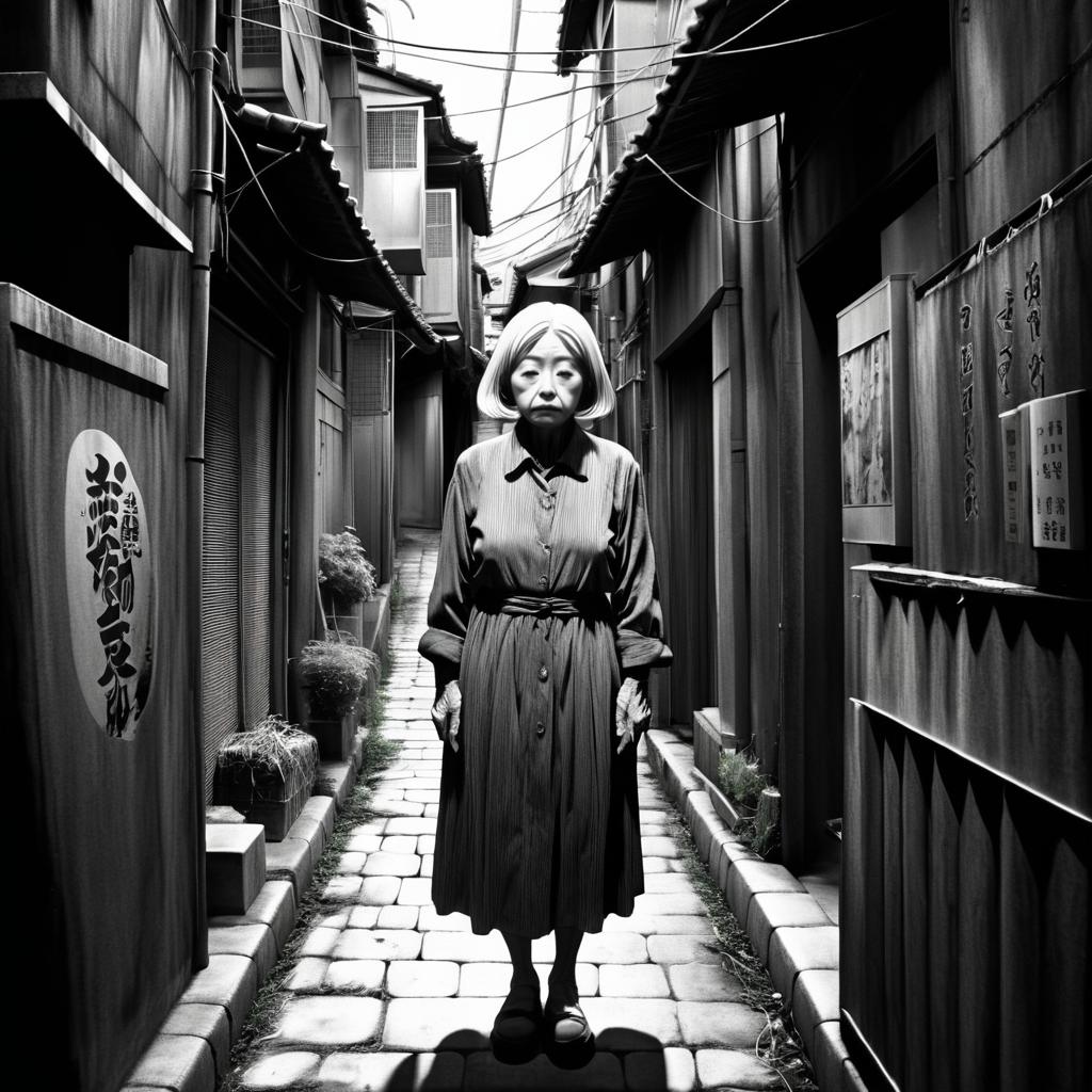 Confused Elderly Woman in Dark Alley