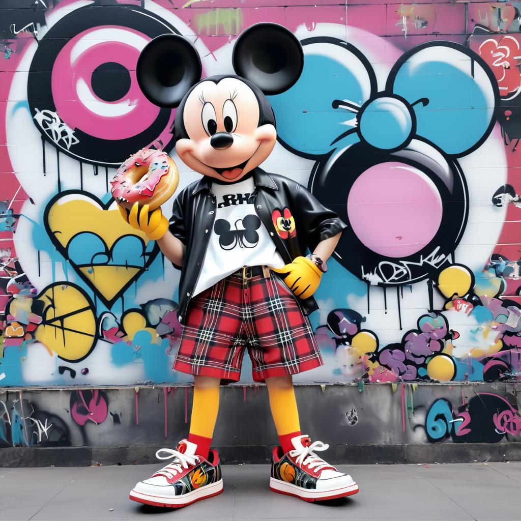 Retro Punk Mickey Mouse with Donut