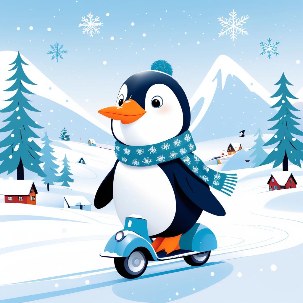 Penguin Scooter Adventure in Snow