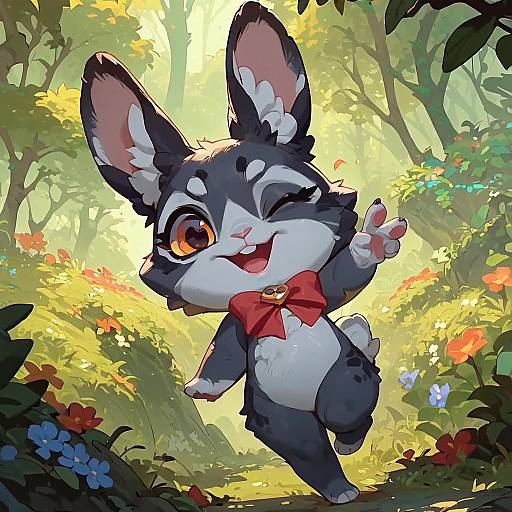 Chibi Bunny Winking in Forest