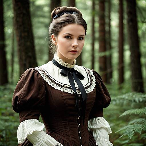 Young Woman in Victorian Dress in Forest