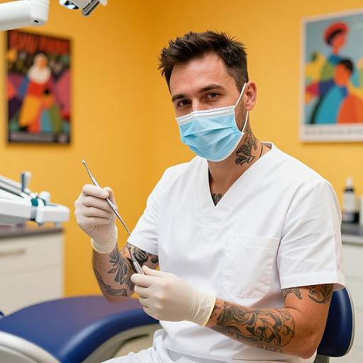 Edgy Tattooed Dentist in Vibrant Clinic