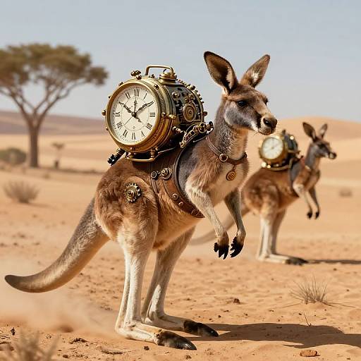 Steampunk Kangaroos in Desert