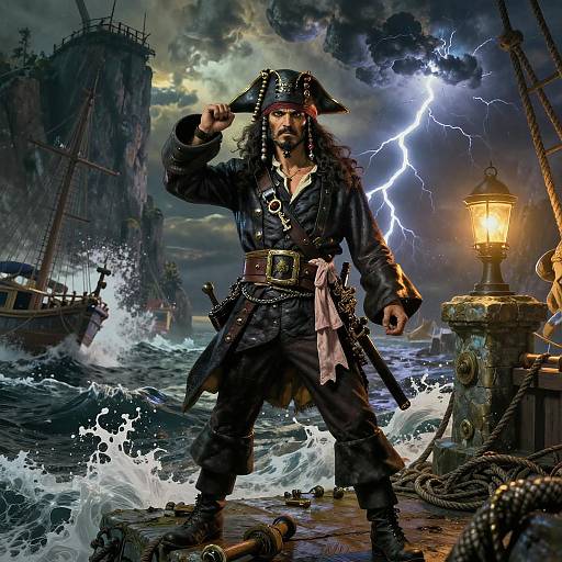 Fierce Pirate Captain in Dusk Atmosphere