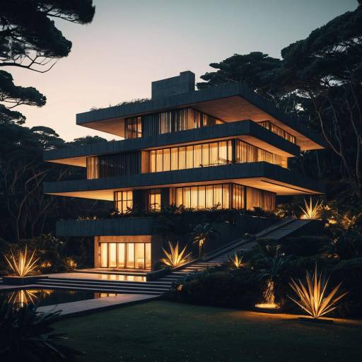 Modern Brutalist Luxury House at Sunset