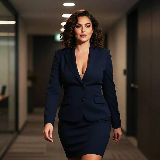 Confident Businesswoman in Navy Blazer Dress