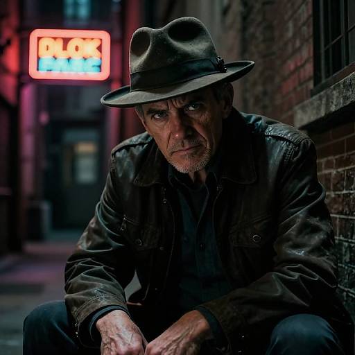 Seasoned Detective in Neon Alley