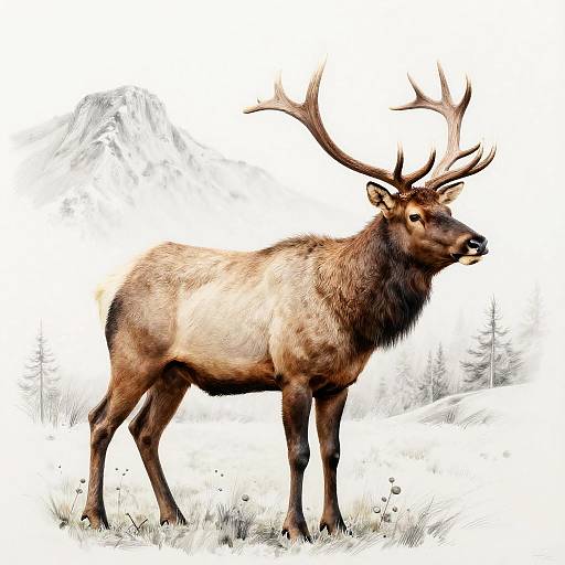 Realistic Elk Drawing in Wilderness