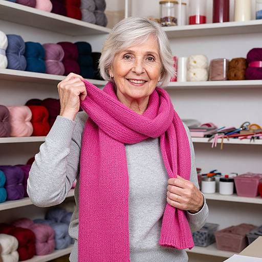 Elderly Woman with Vibrant Knitted Scarf