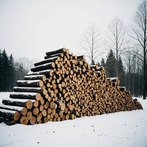 Stacked Firewood in Snowy Forest