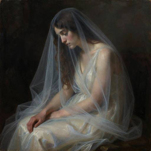Ethereal Veiled Woman in Flowing Dress