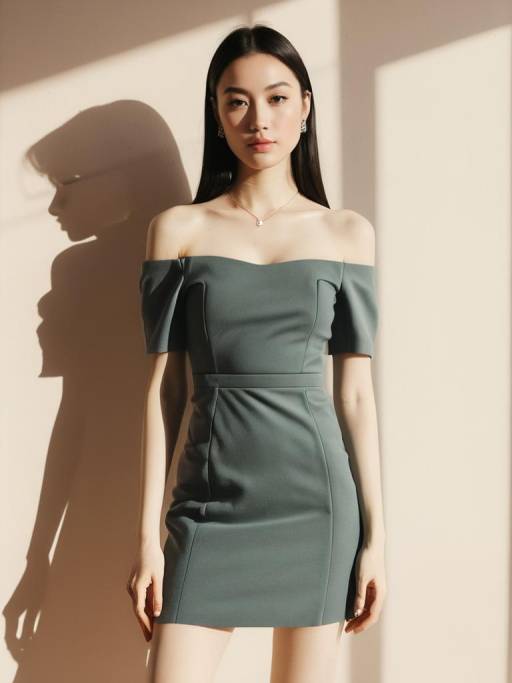 Chic Woman in Dark Green Dress